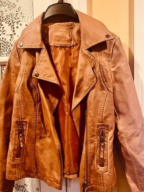 Studio Cognac Brown Leather Moto Jacket